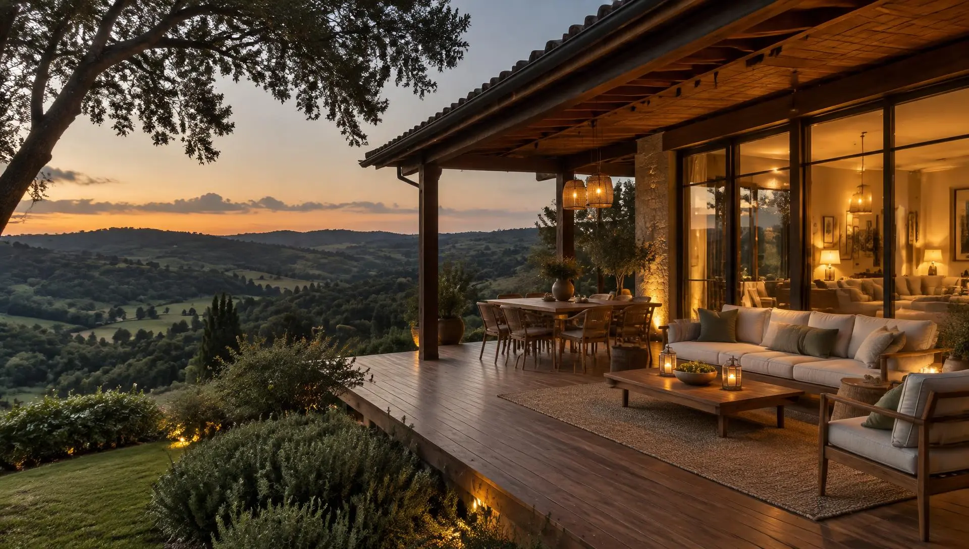 Vista ilustrativa da propriedade ao entardecer