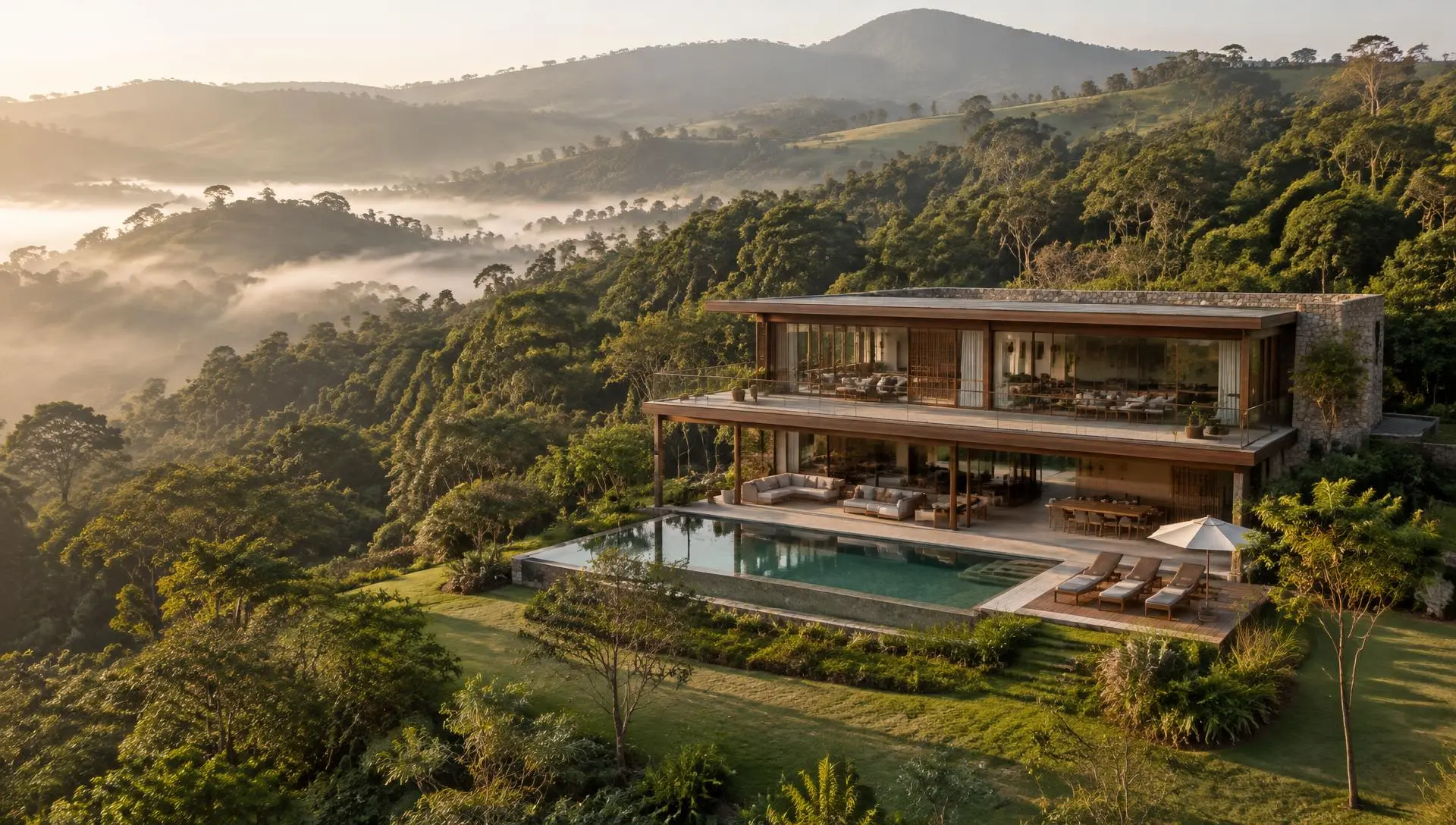 Vista aérea ilustrativa de uma propriedade rural